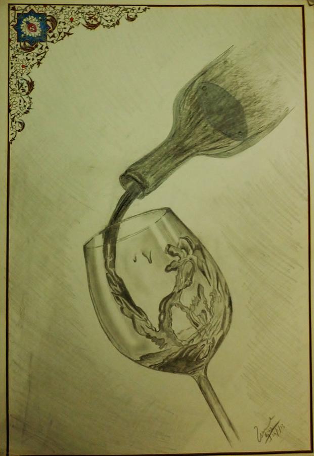 Splashing Wine Drawing by Usama  Ejaz