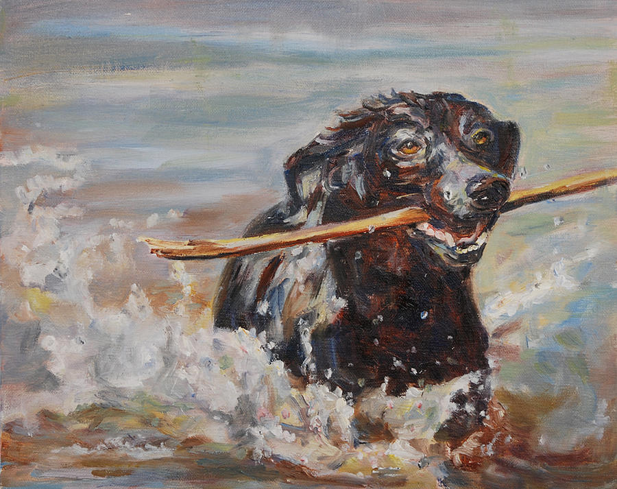 Labrador Retriever Painting - Splish Splash by Carol  DeMumbrum