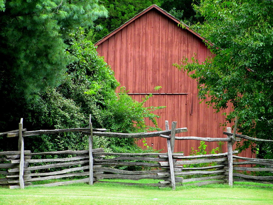 Split Rail Fence And Barn In Old Salem Photograph by Randall Weidner