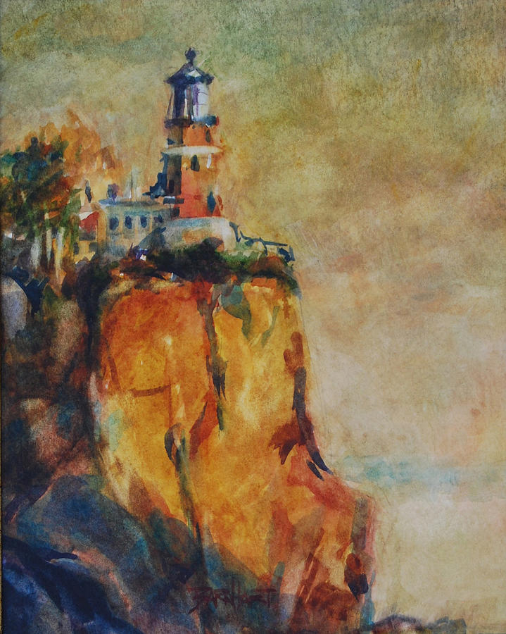 Lighthouse Painting - Split Rock Golden Sundown by Duane Barnhart