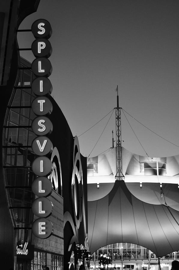Sign Photograph - splitsville neon BW by Laura Fasulo