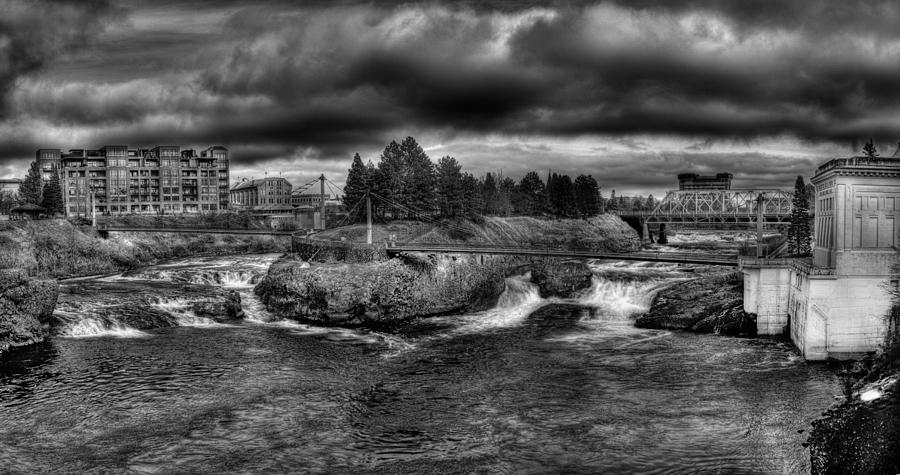 Spokane Falls in Black and White Photograph by Lee Santa