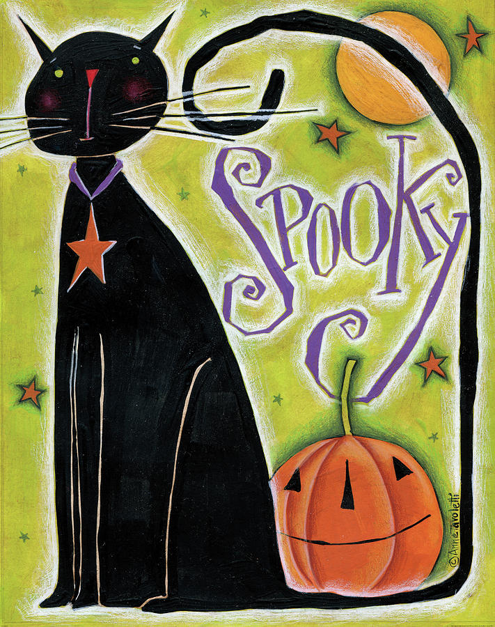 Cat Painting - Spooky by Anne Tavoletti