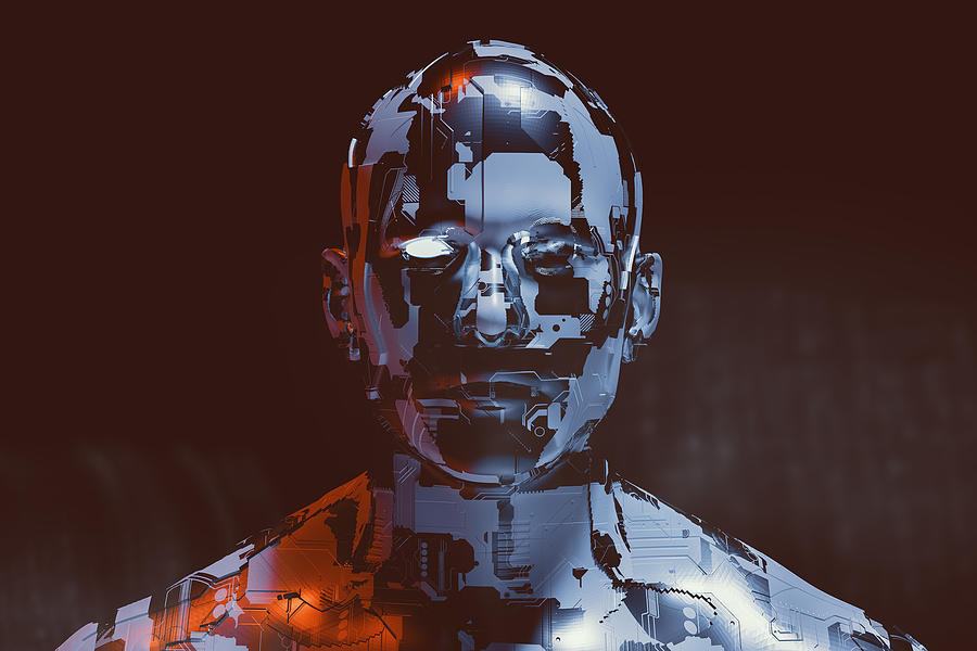 Spooky futuristic male cyborg Photograph by Gremlin