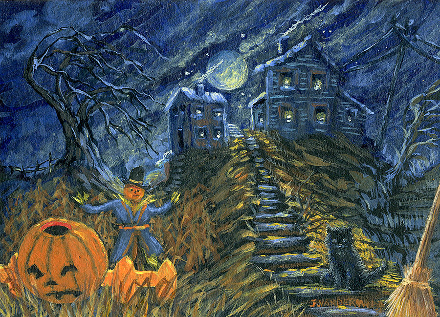 Spooky House on the Hill Painting by Jacquelin L Westerman