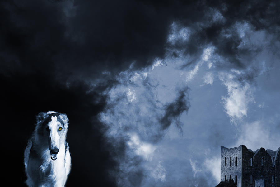 Spooky Wolflike Borzoi Hound And Old Castle Photograph by Christian Lagereek