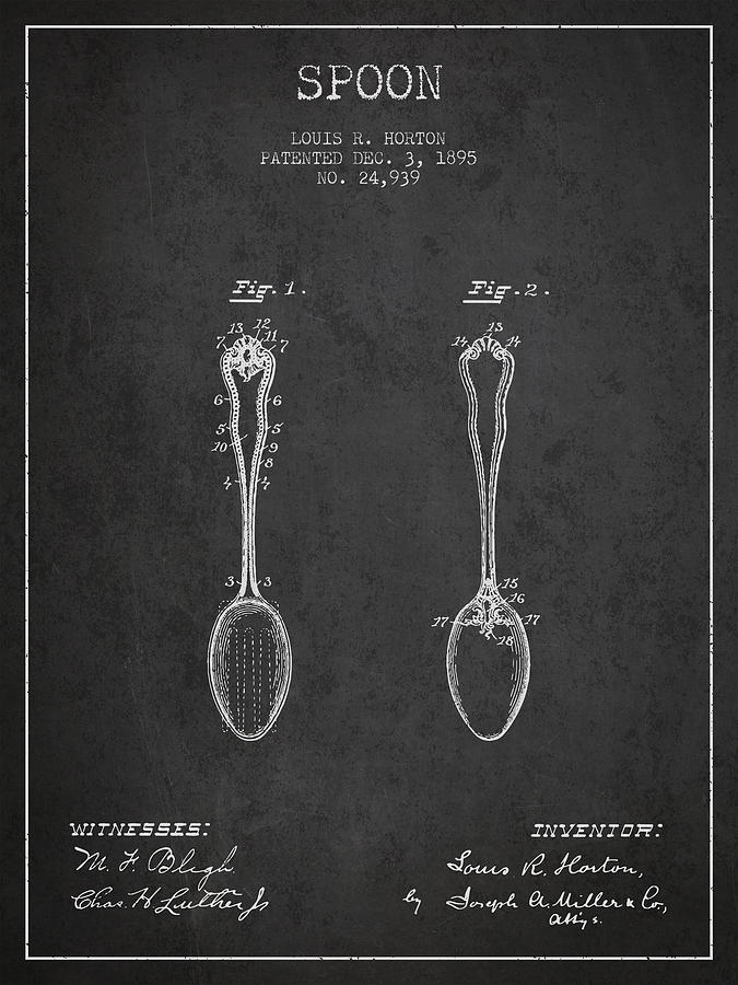 Vintage Digital Art - Spoon patent from 1895 - Dark by Aged Pixel