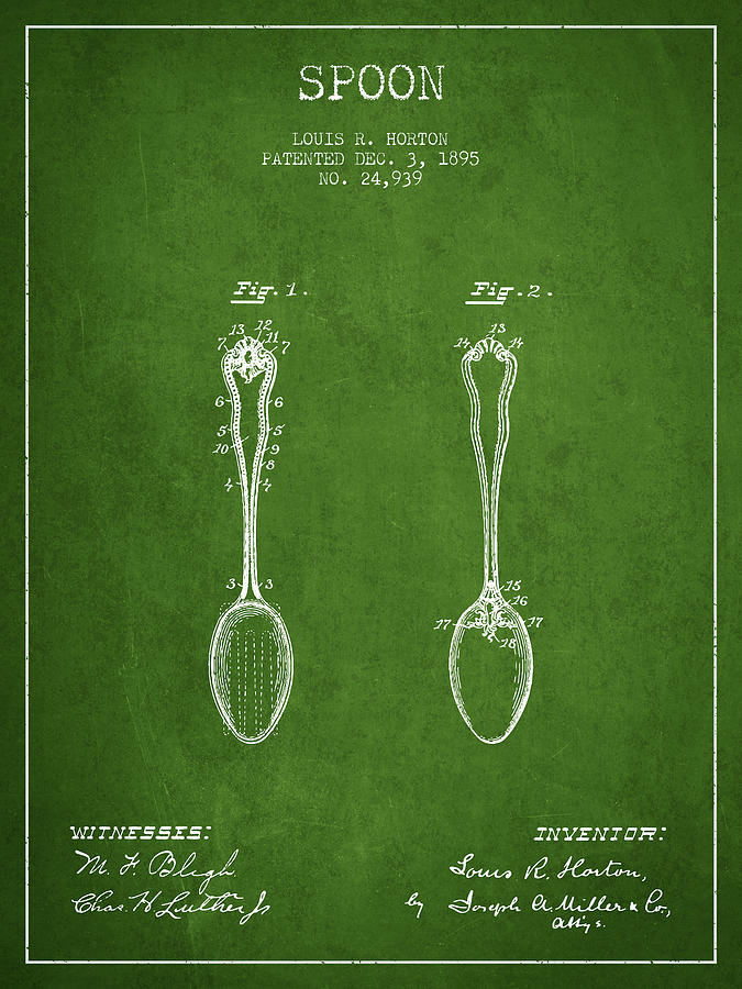 Vintage Digital Art - Spoon patent from 1895 - Green by Aged Pixel