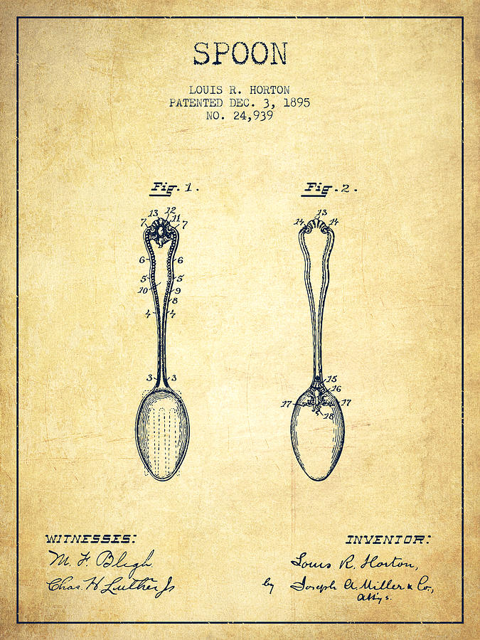 Vintage Digital Art - Spoon patent from 1895 - Vintage by Aged Pixel