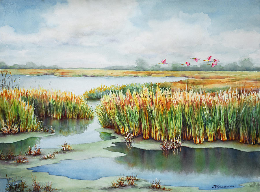 Spoonbill Marsh Painting by Sue Zimmermann