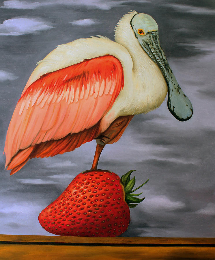 Spoonbill On A Strawberry Painting by Leah Saulnier The Painting Maniac