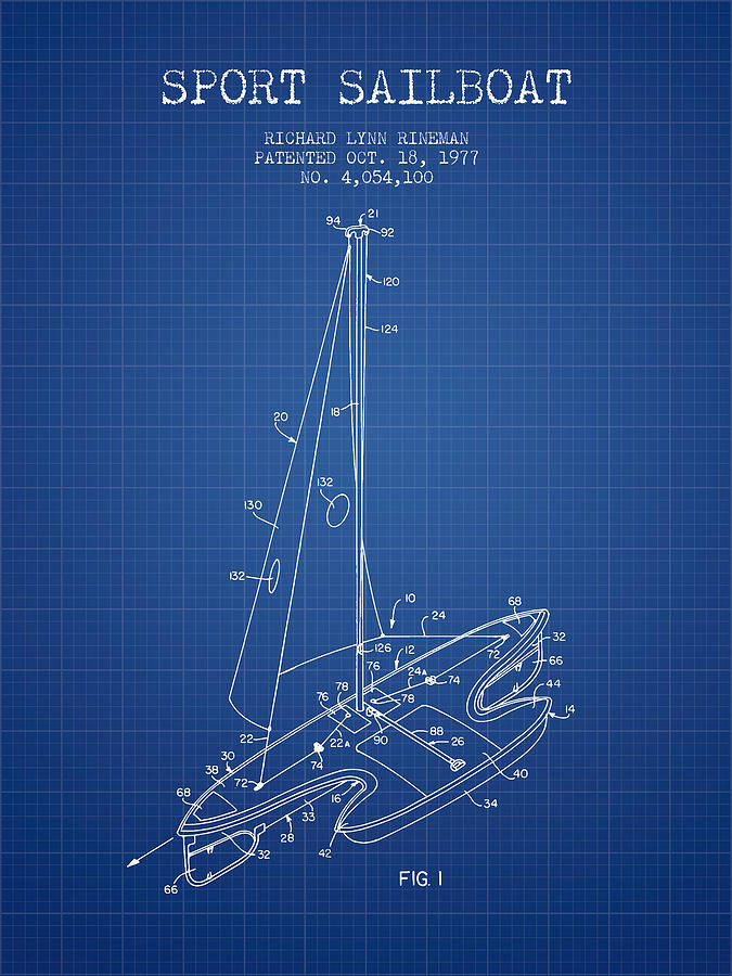Sport Sailboat Patent From 1977 - Blueprint Digital Art