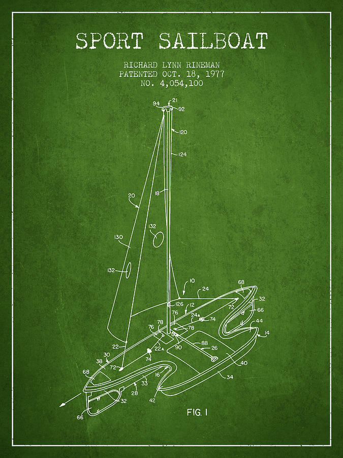Sport Sailboat Patent From 1977 - Green Digital Art
