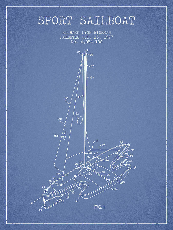 Sport Sailboat Patent From 1977 - Light Blue Digital Art