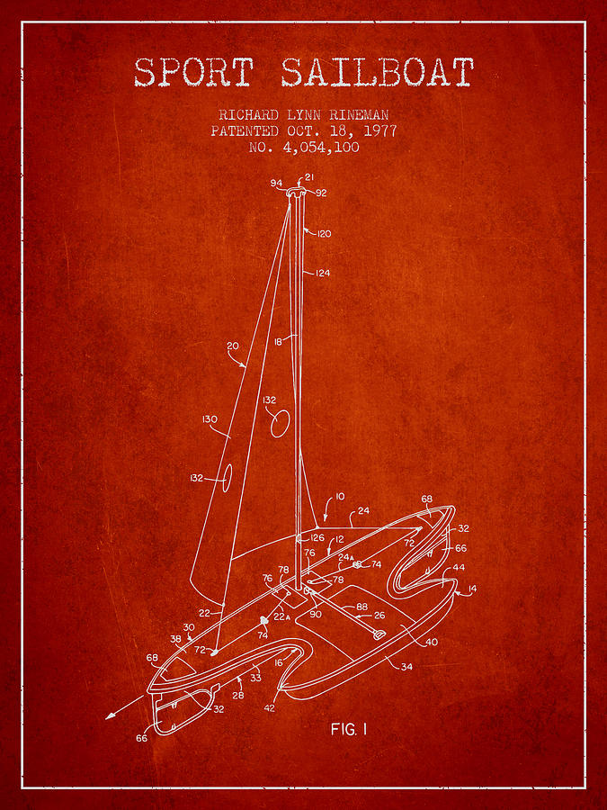 Sport Sailboat Patent From 1977 - Red Digital Art