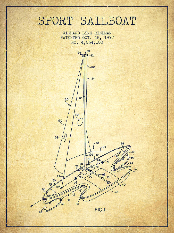 Sport Sailboat Patent From 1977 - Vintage Digital Art