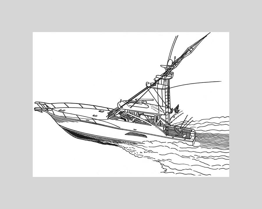 Yachts Drawing - Sportfishing Yacht by Jack Pumphrey