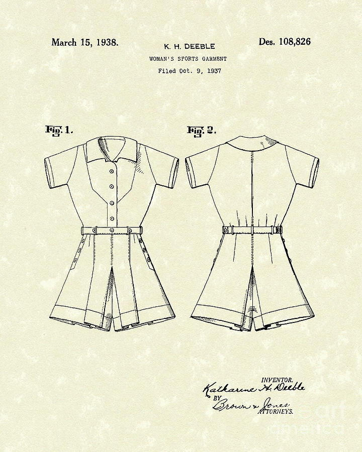 Sports Garment 1938 Patent Art Drawing by Prior Art Design