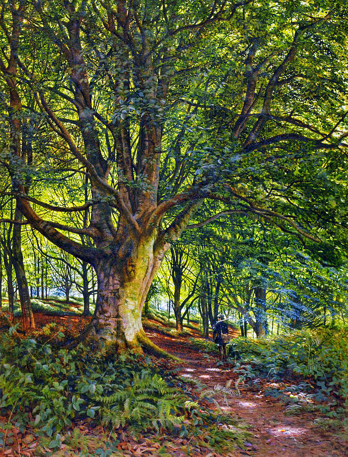 Sportsman And Dog On A Wooded Path Painting