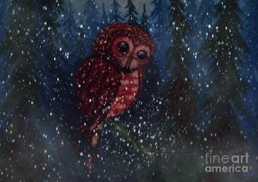 Owl Painting - Spotted Owl in the Falling Snow by Nick Gustafson