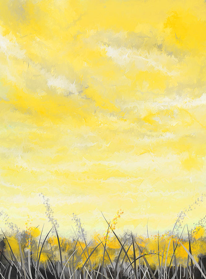 Spring Blooms - Yellow And Gray Art Painting by Lourry Legarde