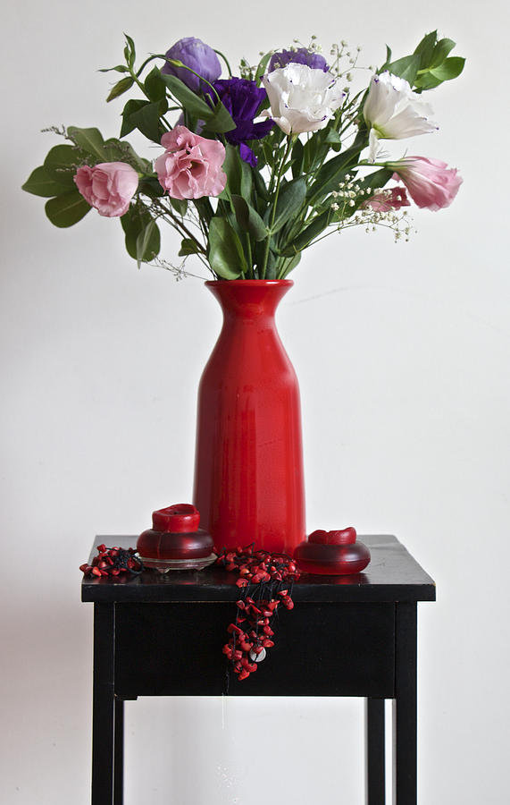 Spring Bouquet in Red Vase Photograph by Venetia Featherstone-Witty