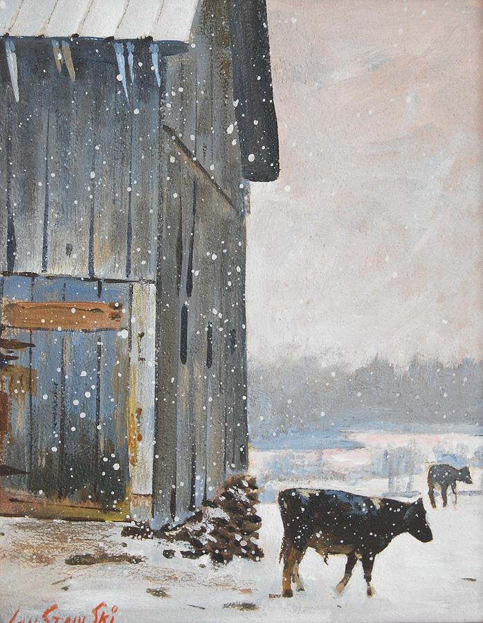 Snow Falling Painting - Spring Break study by Len Stomski