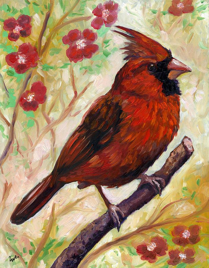 Spring Cardinal Painting by Eve Wheeler