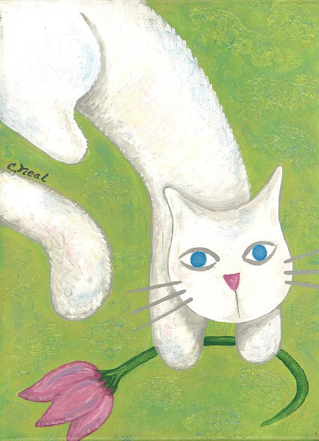 Spring Cat Painting by Carol Neal