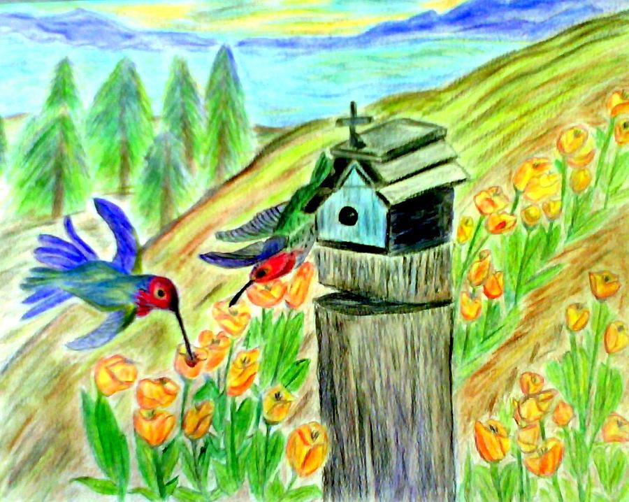 Spring Feeding Mixed Media by Suzanne Berthier