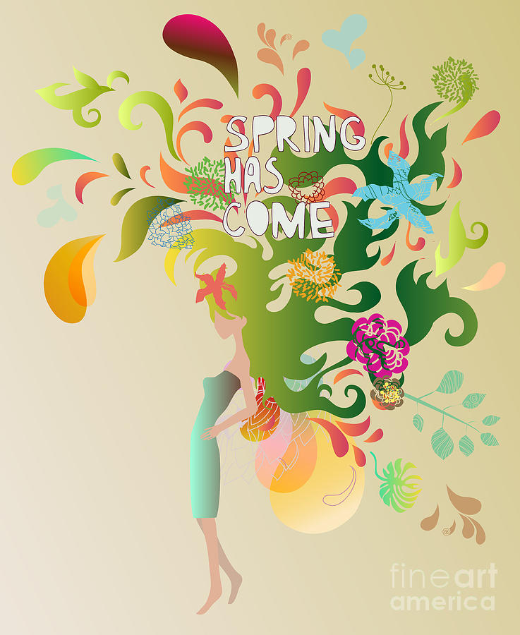 Dress Digital Art - Spring Floral Girl Illustration by Run4it Dress Digital Art - Spring Floral Girl Illustration by Run4it