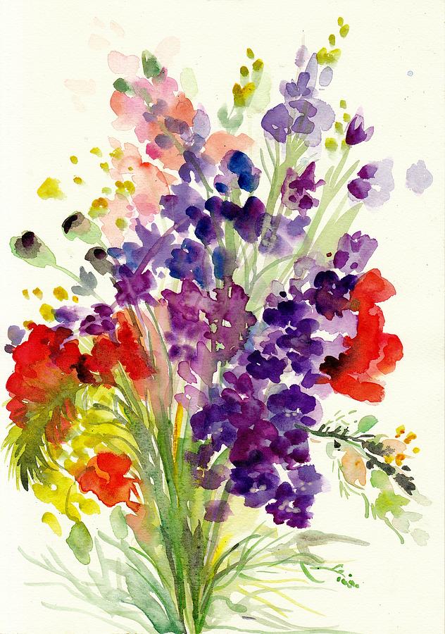 Flower Painting - Spring Flowers Bouquet - Floral Watercolor by Tiberiu Soos