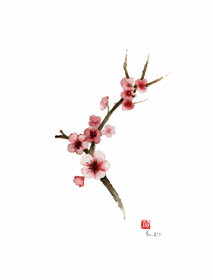 Cherry Blossom Branch Painting, Cherry Blossom Home Decor, Cherry Blossom Wall Decor Painting by Mariusz Szmerdt