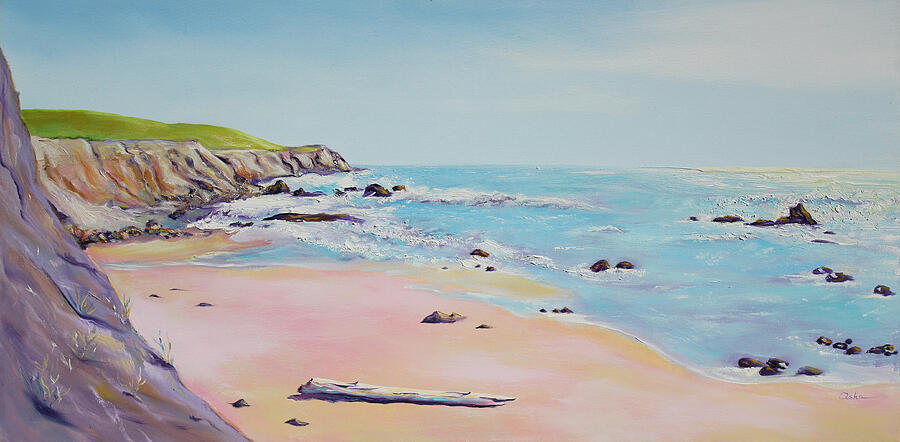 Spring Hills and Seashore at Bowling Ball Beach Painting by Asha Carolyn Young