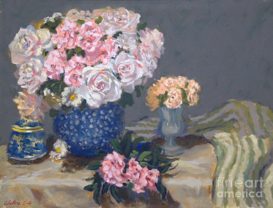 Spring in a blue vase Painting by Monica Elena