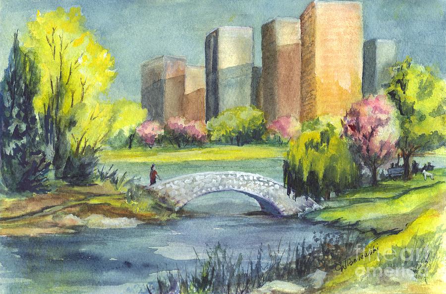 Spring  in Central Park N Y C  Painting by Carol Wisniewski