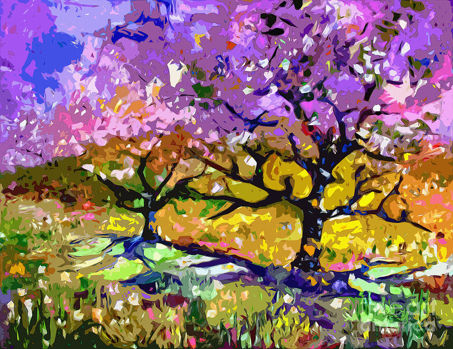 Spring In Provence Modern Tree Landscape Painting by Ginette Callaway