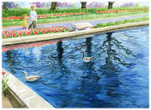 Spring in St Louis Botanic Garden Painting by Ping Yan