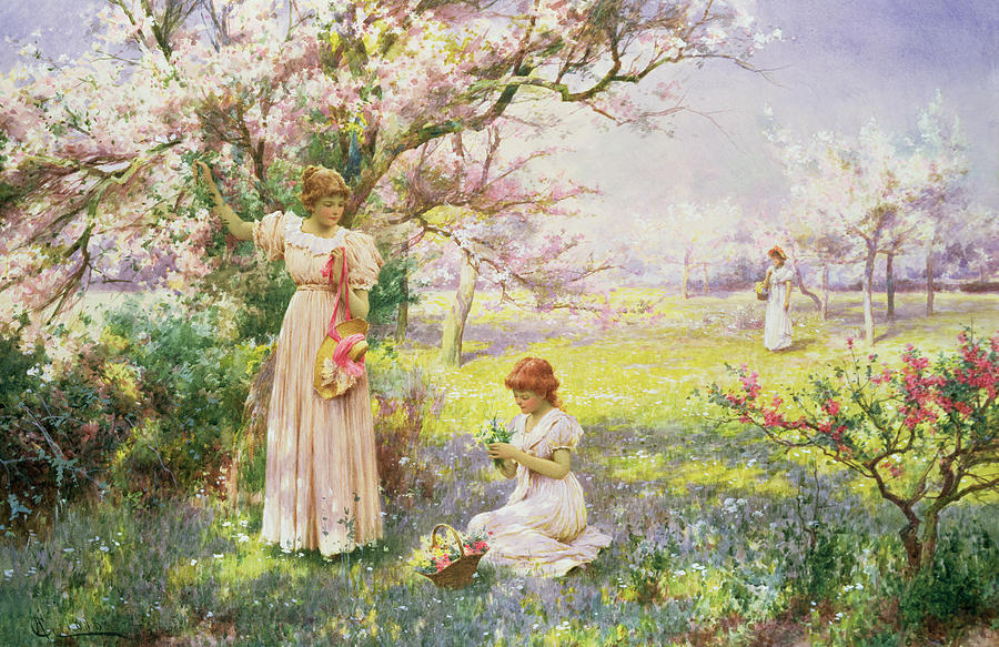 Tree Painting - Spring   Picking Flowers by Alfred Augustus I Glendenning