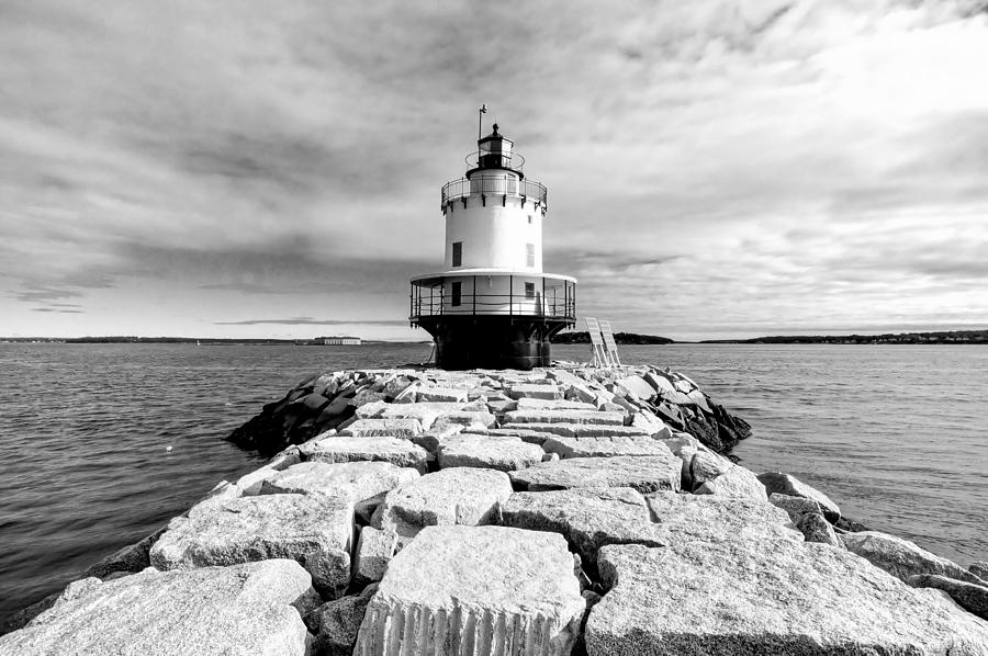 Spring Point Ledge Light in Black and White Photograph by Jenny Hudson