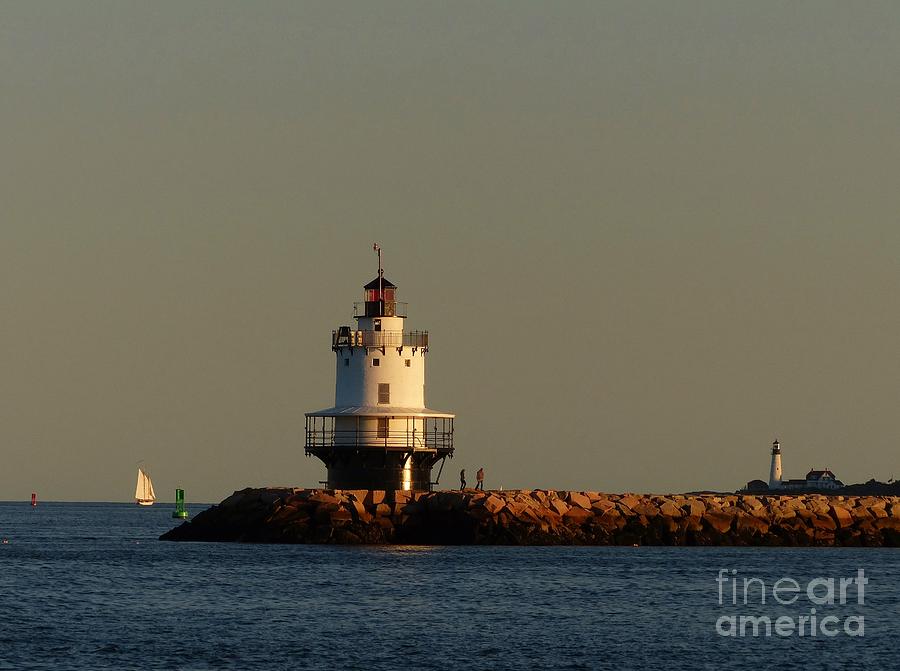Spring Point Photograph - Spring Point Ledge Lighthouse In South Portland Maine With Schooner And Portland Headlight by Christine Stack Spring Point Photograph - Spring Point Ledge Lighthouse In South Portland Maine With Schooner And Portland Headlight by Christine Stack