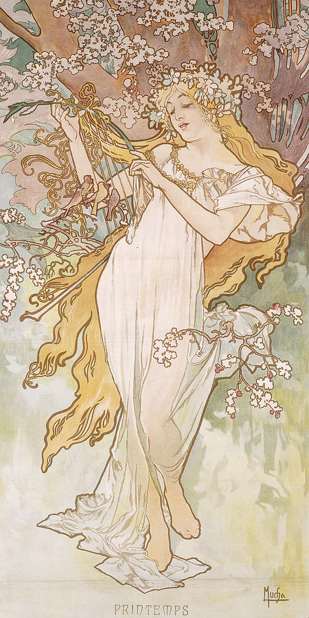 Spring Painting - Spring Printemps by Alphonse Marie Mucha