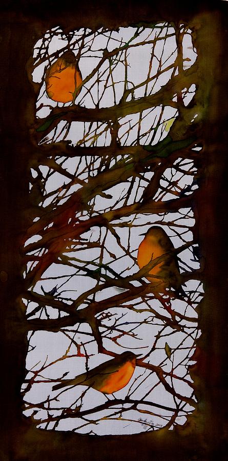 Bird Tapestry - Textile - Spring Robins Gather by Carolyn Doe