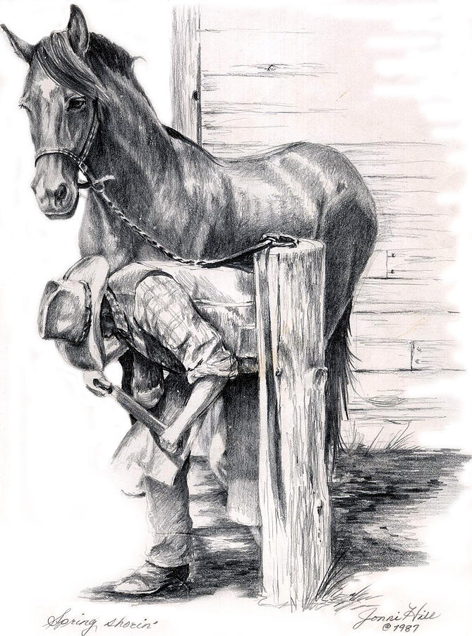 Horse Drawing - Spring Shoein by Jonni Hill