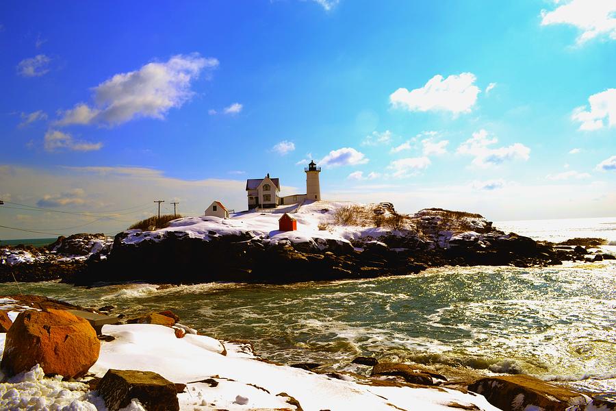 Spring Snow at Nubble Lighthouse Photograph by Nina-Rosa Dudy
