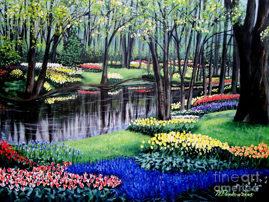 Spring Spendor Tulip Garden Painting by Pat Davidson
