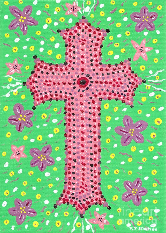 Spring Time Floral Cross Painting by Vicki Maheu