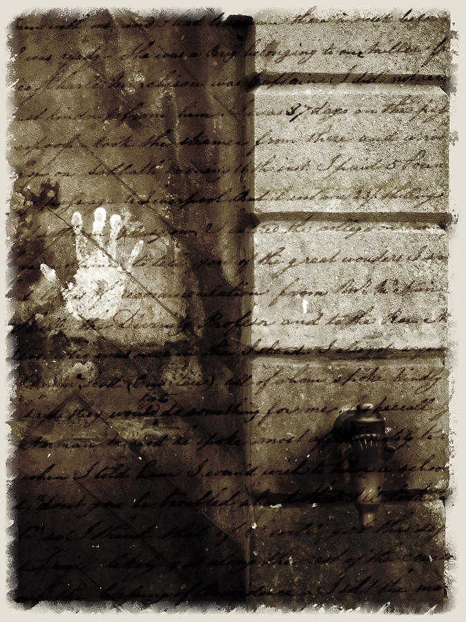 spring water memories - A letter and hand print composition beside a vintage griffin Photograph by Pedro Cardona Llambias