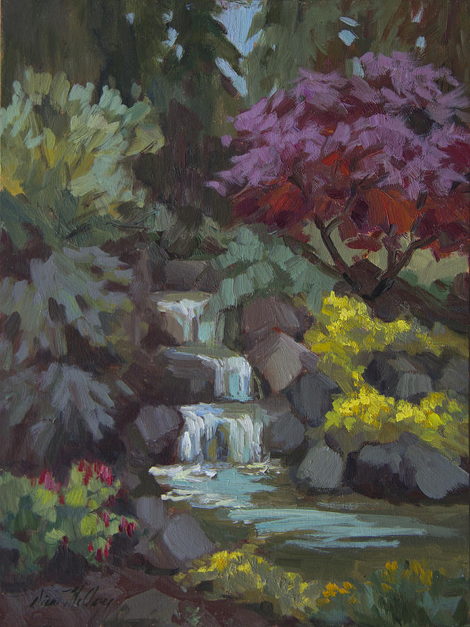Spring Waterfall Painting by Diane McClary
