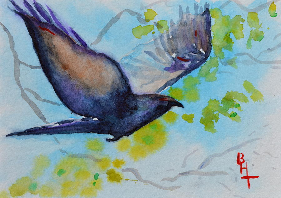Crow Painting - Spring Wings by Beverley Harper Tinsley